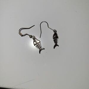 Fish Skeleton Earrings in Silver